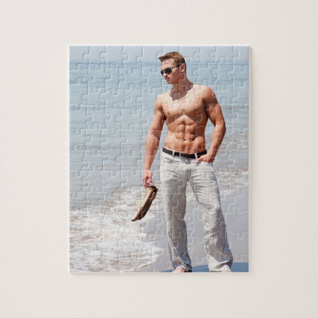 Hot Guy Bare Chest Muscular Abs Beach Shirtless Jigsaw Puzzle (Vertical)