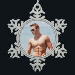 Hot Guy Bare Chest Muscular Abs Beach Shirtless Snowflake Pewter Christmas Ornament<br><div class="desc">Hot Guy Bare Chest Muscular Abs Beach Shirtless Photo Ornament - Hang this hot sexy guy on your holiday tree or stuff a stocking for that special person with this manly stud Christmas ornament.</div>