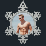 Hot Guy Bare Chest Muscular Abs Beach Shirtless Snowflake Pewter Christmas Ornament<br><div class="desc">Hot Guy Bare Chest Muscular Abs Beach Shirtless Photo Ornament - Hang this hot sexy guy on your holiday tree or stuff a stocking for that special person with this manly stud Christmas ornament.</div>