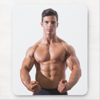 Hot Guy Flexes Muscles Sexy Shirtless Man Hunk Mouse Pad