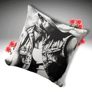 Hot Guy in Vest & Hat Original Charcoal Sketch  Cushion