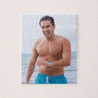 Hot Guy Runs Beach Sexy Shirtless Muscle Man Hunk Jigsaw Puzzle