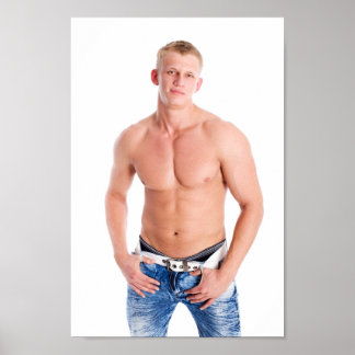 Hot Guy Sexy Shirtless Muscle Blonde Hunk In Jeans Poster