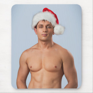 Hot Guy Sexy Shirtless Muscle Man Santa Hat Hunk Mouse Pad