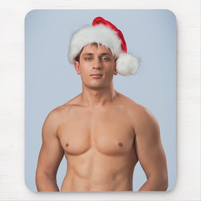 Hot Guy Sexy Shirtless Muscle Man Santa Hat Hunk Mouse Pad (Front)