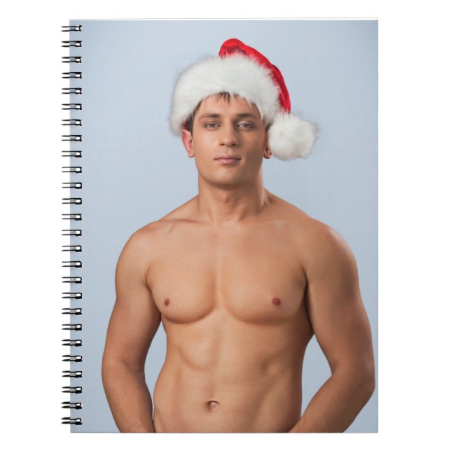 Hot Guy Sexy Shirtless Muscle Man Santa Hat Hunk  Notebook (Front)