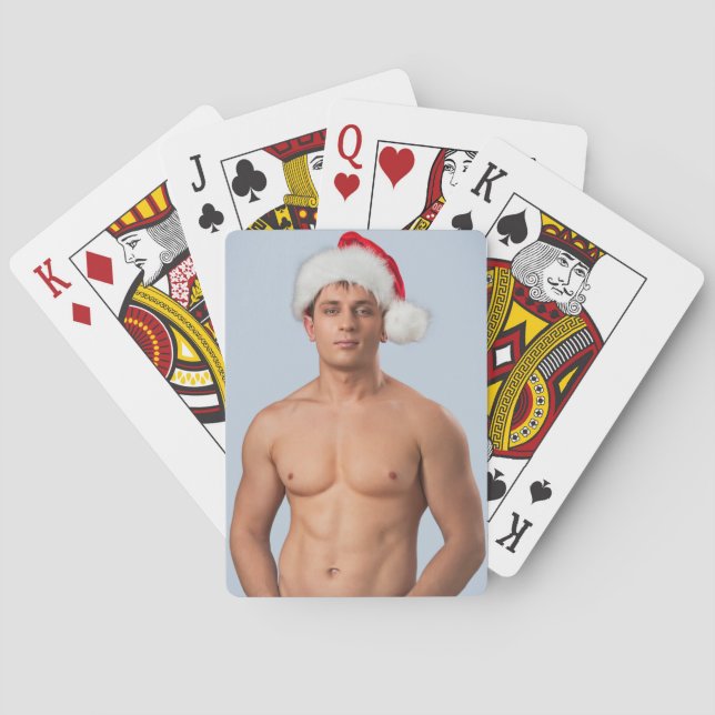 Hot Guy Sexy Shirtless Muscle Man Santa Hat Hunk Playing Cards (Back)