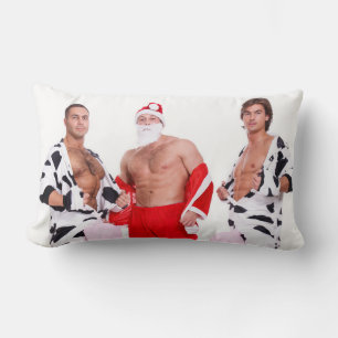 Hot Guys Muscular Men Santa Outfit Funny Christmas Lumbar Cushion