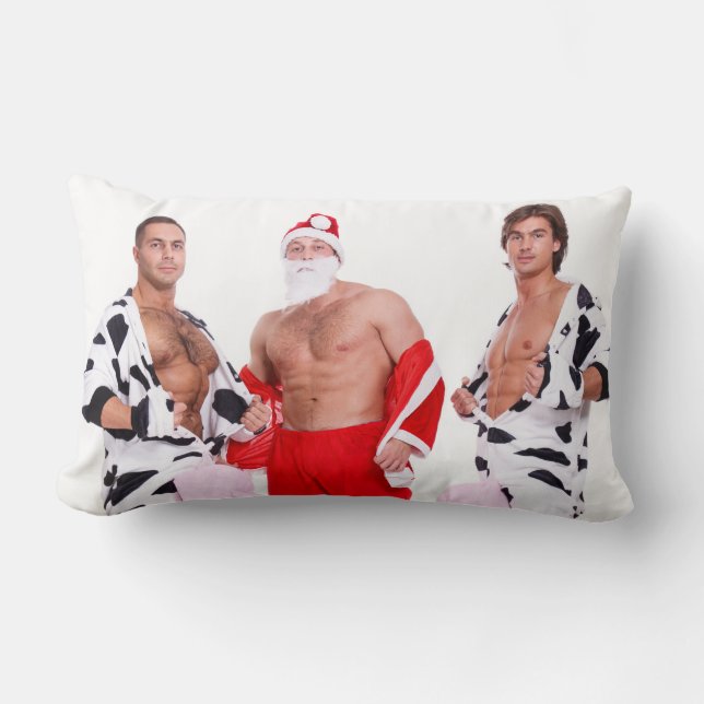 Hot Guys Muscular Men Santa Outfit Funny Christmas Lumbar Cushion (Front)