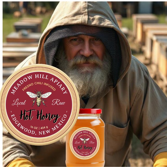 Hot Honey Label Fresno Chilli Infused Yellow Bee (Creator Uploaded)