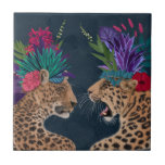 Hot House Leopards | A Couple Tile<br><div class="desc">This print features a pair of cheetahs adorned in floral head garb | By Fab Funky. Image ID: 192444GG</div>