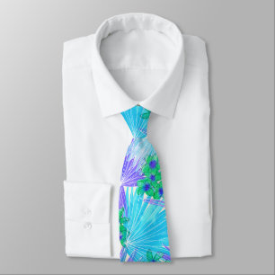 Hot House Plumeria Hawaiian Tropical - Turquoise Tie
