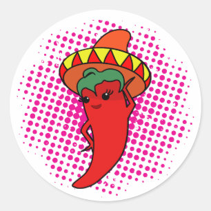 Hot Kawaii Pepper Diva Pink Spiral Classic Round Sticker