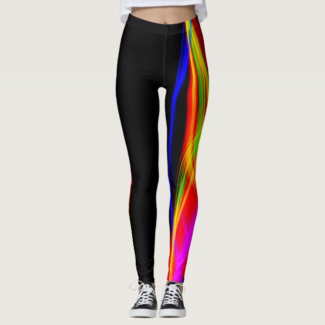 Hot Leggings Black and Colourful Red Orange (Front)