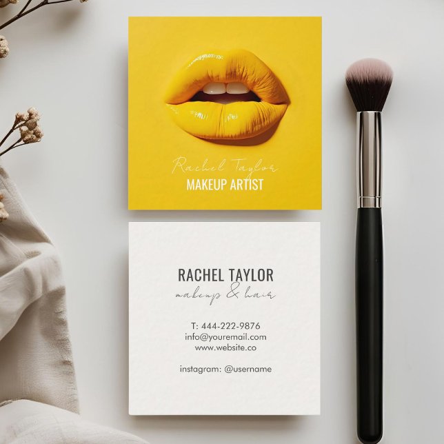 Hot Lips | Cool Yellow Makeup Business Card (Creator Uploaded)