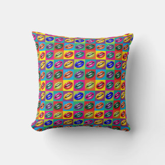 Hot Lips Pop Art Squares Small Print Cushion