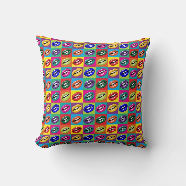 Hot Lips Pop Art Squares Small Print Cushion (Front)