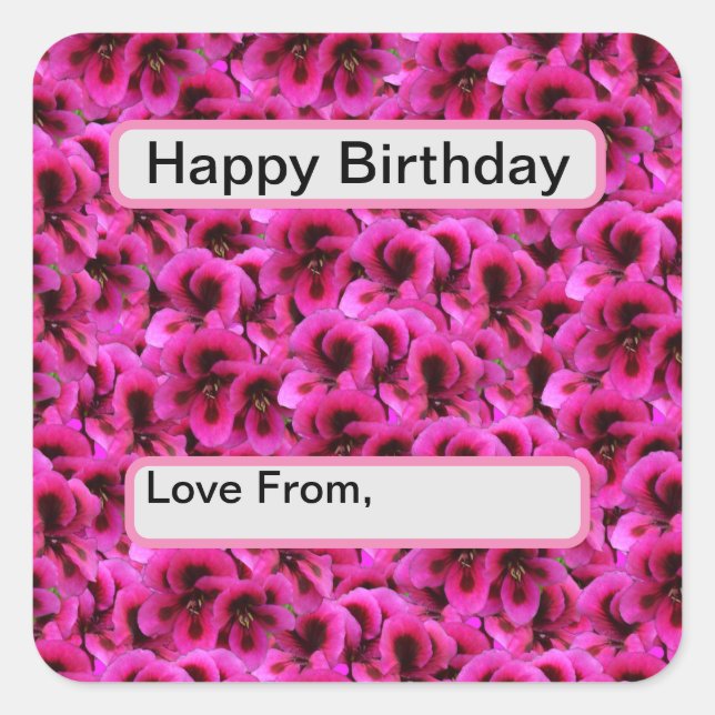 Hot Magenta Geranium Flowers, Square Sticker (Front)