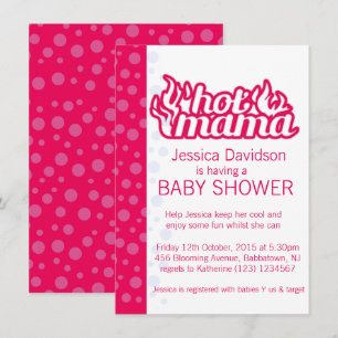 Hot mama baby shower hot pink blue dots invitation