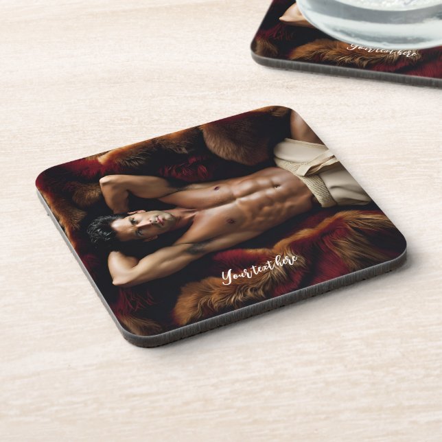 Hot Man on a Bearskin Rug Coaster (Left Side)