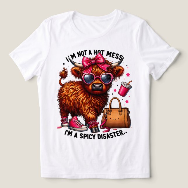Hot Mess, Funny Highland Cow Tri-Blend Shirt (Design Front)