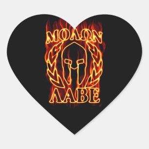 Hot Molon Labe Warrior Mask Laurels on Fire Heart Sticker