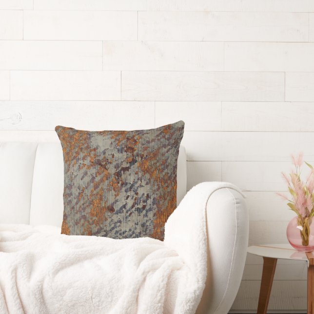 Hot Orange and Dove Grey Grunge Plaster Texture Cushion (Couch)
