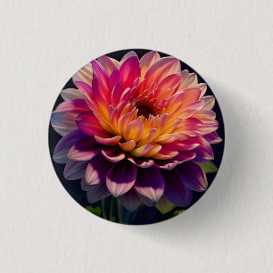 Hot Orange and Pink Dahlia Flower 3 Cm Round Badge