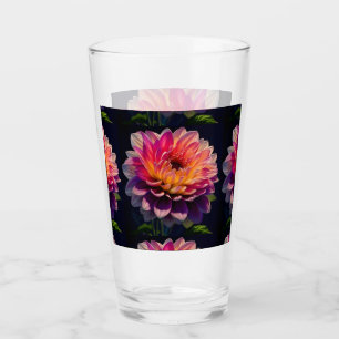Hot Orange and Pink Dahlia Flower Glass
