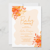 Hot orange wavy frame boho floral baby shower invitation (Front)