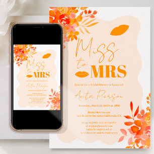 Hot orange wavy frame boho floral bridal shower invitation