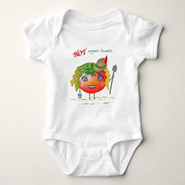 Hot Organic Tomato Baby Bodysuit (Front)