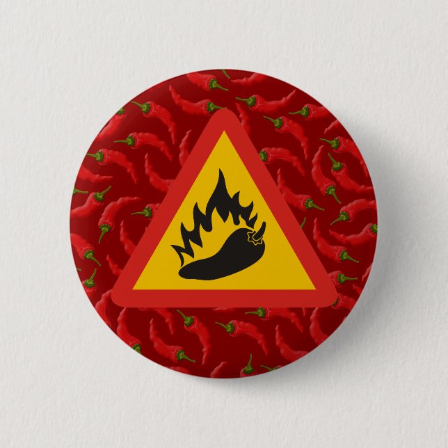 Hot pepper danger sign 6 cm round badge (Front)