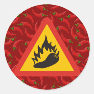 Hot pepper danger sign classic round sticker