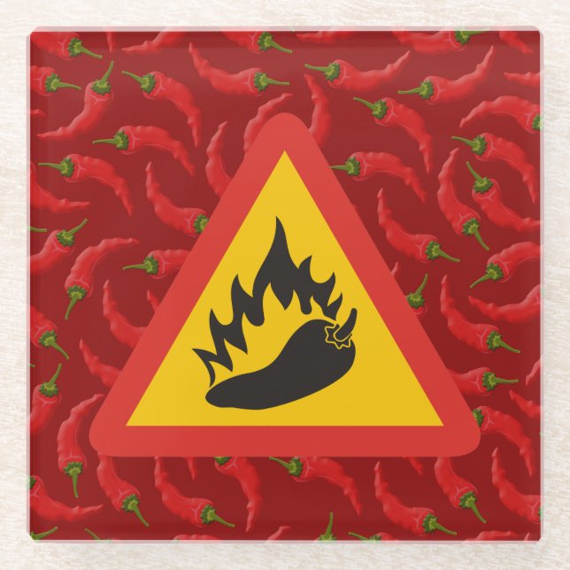 Hot pepper danger sign glass coaster (Front)