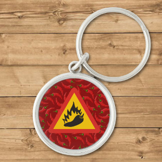 Hot pepper danger sign key ring