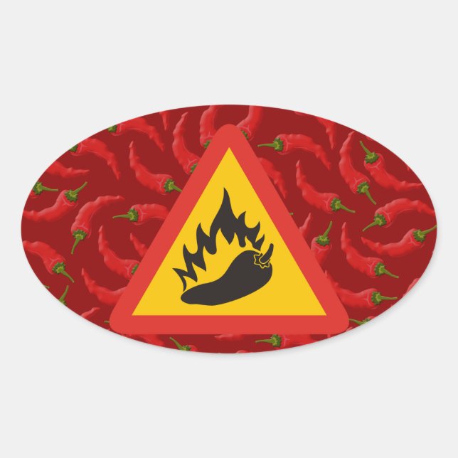 Hot pepper danger sign oval sticker (Front)