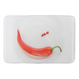 Hot pepper Hearts white red   Bath Mat