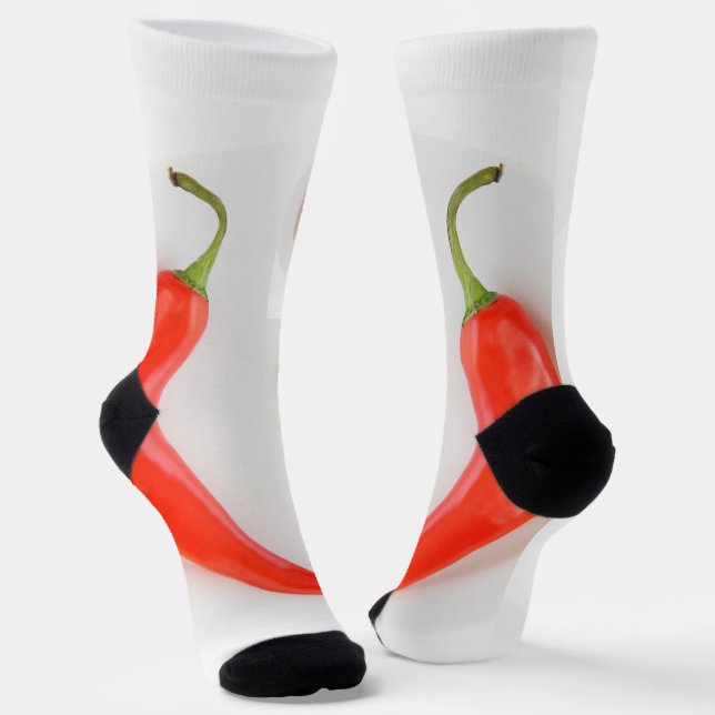 Hot pepper Hearts white red  Socks (Angled)