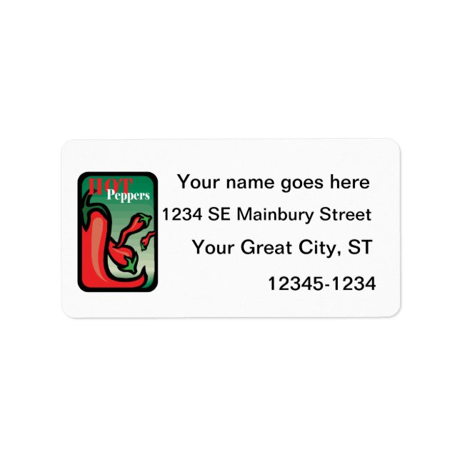 Hot Pepper Text Graphic two chilis Label (Front)