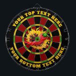 Hot Pepper with Flame Dartboard<br><div class="desc">Dark red,  black,  green and yellow dartboard design. Each colour is customisable. Hot pepper in flame circle. Two custom text areas on outer ring.</div>