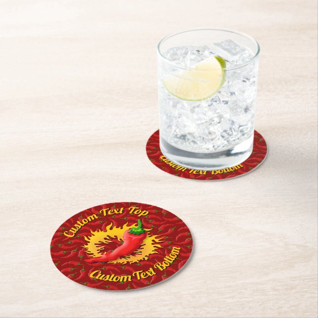 Hot Pepper with Flame Round Paper Coaster (Insitu)