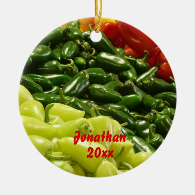 Hot Peppers Christmas Holiday Ornament (Front)