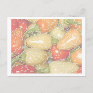 Hot peppers, faded background with tracing postcard