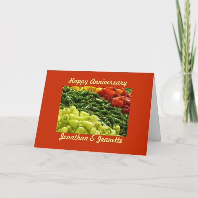 Hot Peppers Happy Anniversary Greeting Card (Front)
