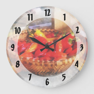 Hot Peppers in Farmers Market Large Clock