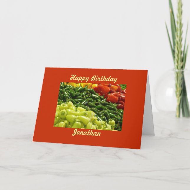 Hot Peppers Personalized Birthday Greeting Card (Front)