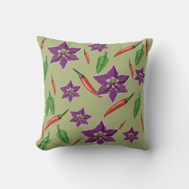 Hot Peppers, Purple Blossom Cushion (Front)