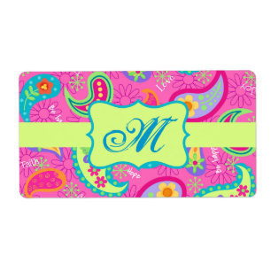 Hot Pin Fuchsia Modern Paisley Pattern Monogram