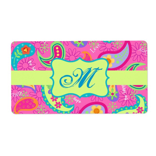 Hot Pin Fuchsia Modern Paisley Pattern Monogram (Front)